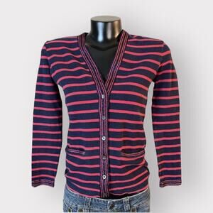 J.Crew Womens Knit  Cardigan Sweater sz XS Long Sleeved Button Up Chunky Stripes